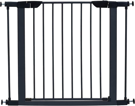 MidWest Homes for Pets 29-Inch High Walk-Thru Pressure Mounted Steel Dog Gate, Expands to 38 Inches Wide, Includes 3-inch Extensions, Textured Graphite