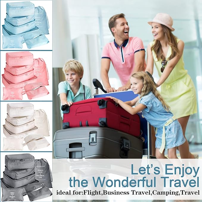 28 Pcs Packing Cubes Packing Organizers Luggage Organizer Bags Foldable Travel Luggage Cubes Suitcases Organizer Bags (Light Color)