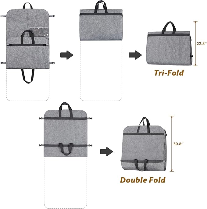 KEEGH 54" Garment Bags for Travel Tri-fold Garment Bag for Dresses Long Waterproof Suit Bags for Men Hanging Clothes for Suit Coats Tuxedos Dresses with 4 Big Pockets & Accessory Pouch, Black