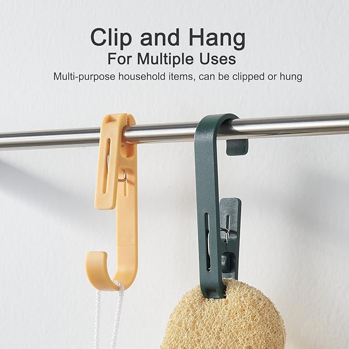 Large Clothes Pins Towel Clips, 4 Pcs Multipurpose Clothes Pins Hook, Strong Plastic Clothes Hanger. S Hook for Shower Curtain Laundry Clothes pins…