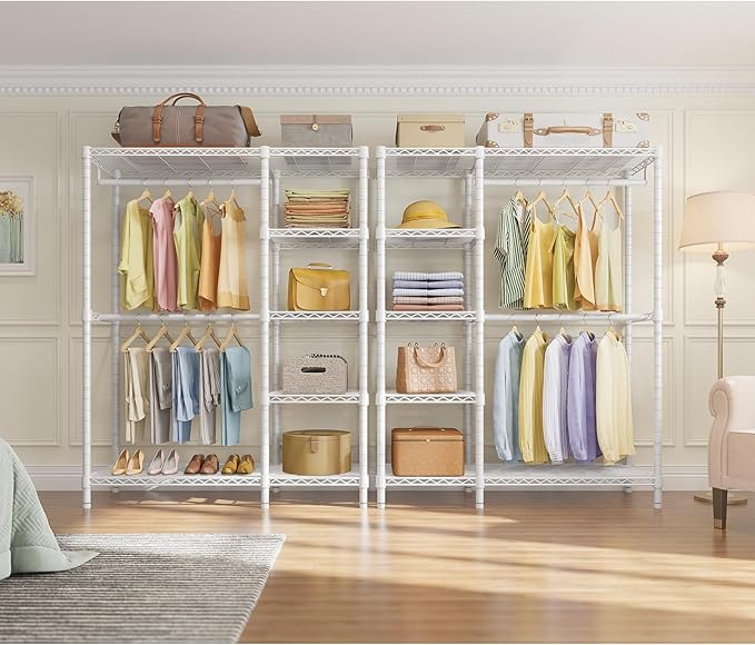 VIPEK V7 Garment Racks for Hanging Clothes Heavy Duty Clothes Rack with Shelves, Portable Closet Rack Metal Clothing Racks 5 Tiers Freestanding Closet Wardrobe System, Max Load 670lbs, White