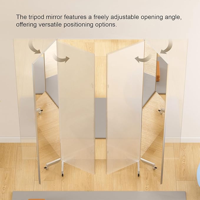 Brisafe 81" x 81" Extra Large Full Length Tri-Fold Mirror on Wheels, Stand Up Movable Floor Mirror with Stand, 3-Way Folding Standing Mirror for Gym, Dance Studio, Fitness Room & Home, Silver
