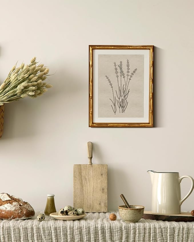 InSimSea Gold Bamboo Framed Canvas Wall Art, Minimalist Lavender Botanical