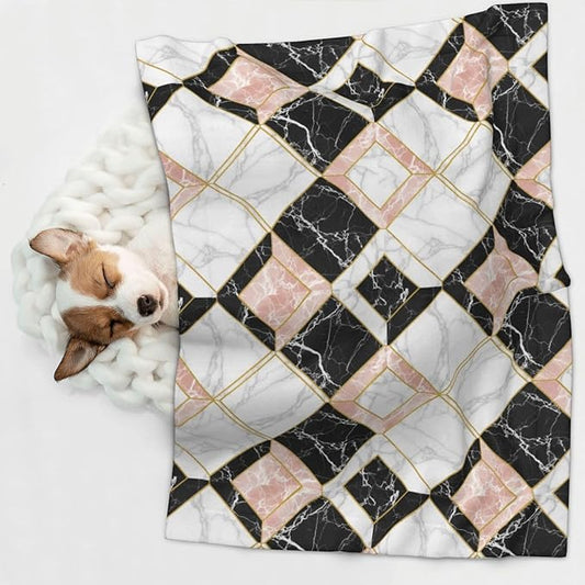 Double Sided Pet Mat for Dog Bed Topper Cat Blanket Furniture Protector, Pink Marble Cubes, Reversible Plush with Tactile Dot Pattern for Style Change
