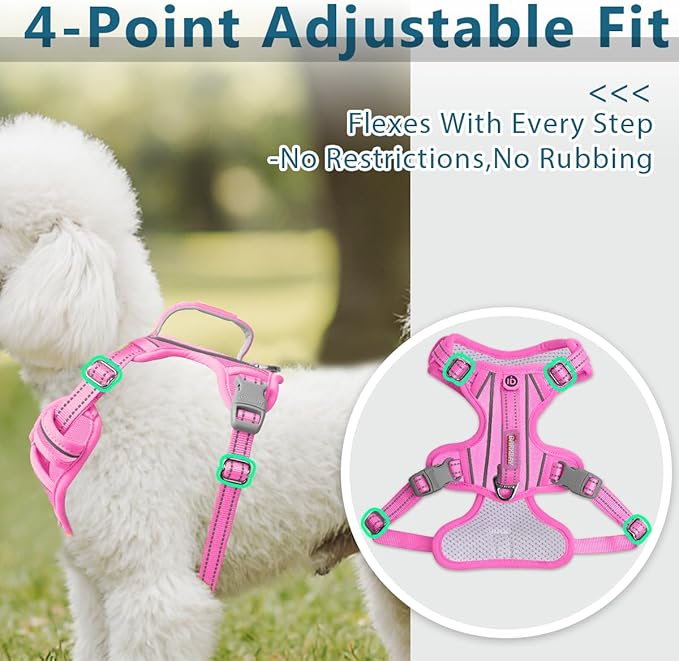 BARKBAY Dog Harness No Pull Oxford with ID Tag Pocket - Heavy Duty, Reflective, Easy Control for Large Dogs(Pink Oxford,XS)