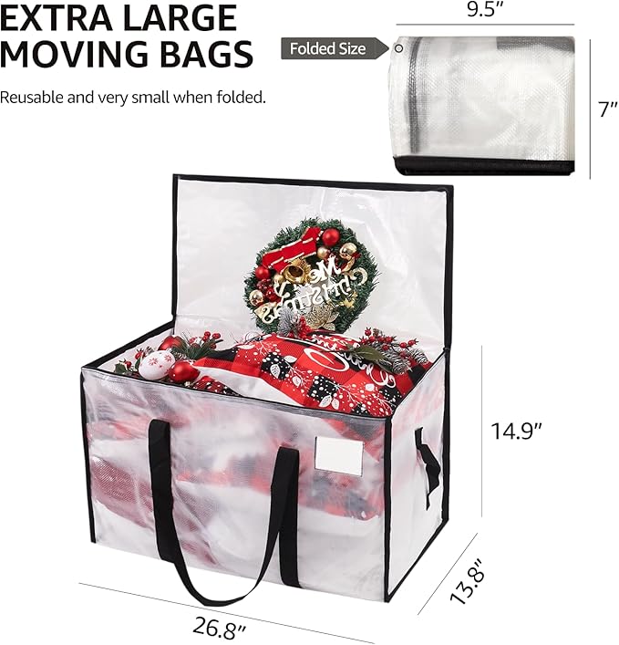 Moving Bags Heavy Duty Extra Large, Alternative for Moving Boxes & Moving Supplies,Clear Storage Bins with Lids, Plastic Packing Tote, Storage Bags for Clothes with Handles & Zippers(Clear, 8 Pack)