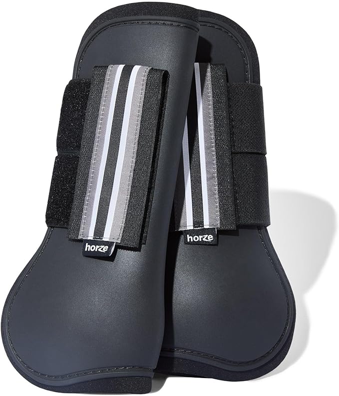 HORZE Adepto Open Front Tendon Boots | Durable Shell with Neoprene Lining - Black - Horse