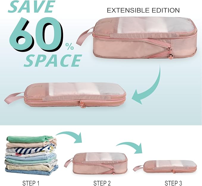 See Through Expandable Compression Packing Cubes, Mesh Travel Packing Cubes for Suitcases, Lightweight Organizers Bag Set for Travel Essentials for Luggage