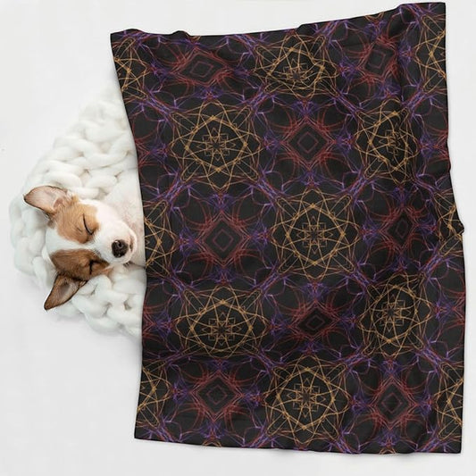 Two Sided Plush Pet Blanket for Warmth Comfort, Magic Smoking Sacred Geometric, Reversible Throw with Cozy Nubby Side for Chilly Nights Napping Spots Around House