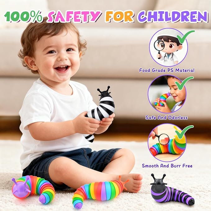 Cevioce 12PCS Slug Fidget Toys Bulk, Easter Gifts for Boy Girl Toddler 3+ Sensory Figette Worm for Adults Stress Relief for Autism ADHD Autistic Travel Toys Easter Basket Stuffers for Kids A