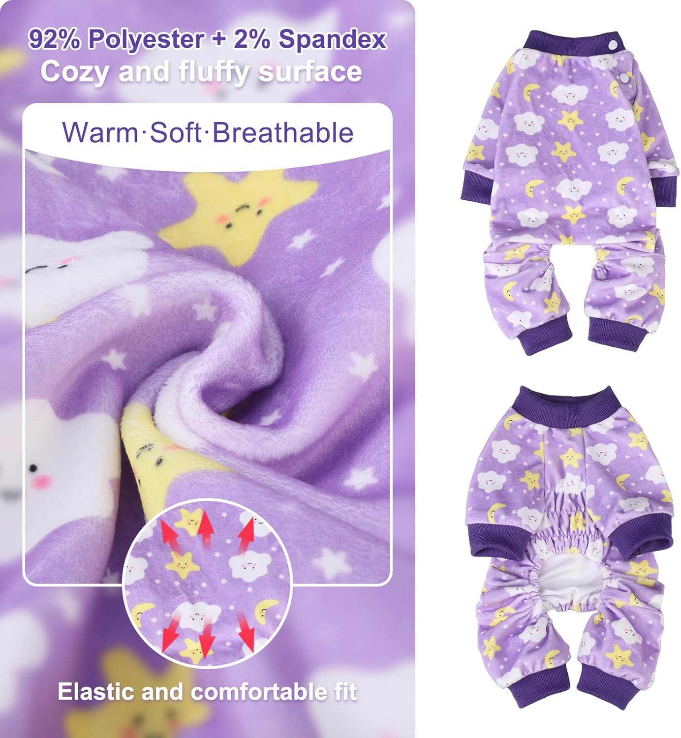 BEAUTYZOO Dog Pajamas Small Sized Dog, Summer Doggie Pajamas for Boy Girl, Soft Strechy Cotton Puppy Pjs Jammies Onesies for Men Women, Pet Jumpsuit Body Suit Cat Apparel Clothes, Purple S