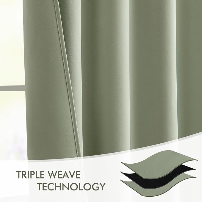 MIULEE Back Tab Sage Green Curtains 90 Inch Long 2 Panels Set