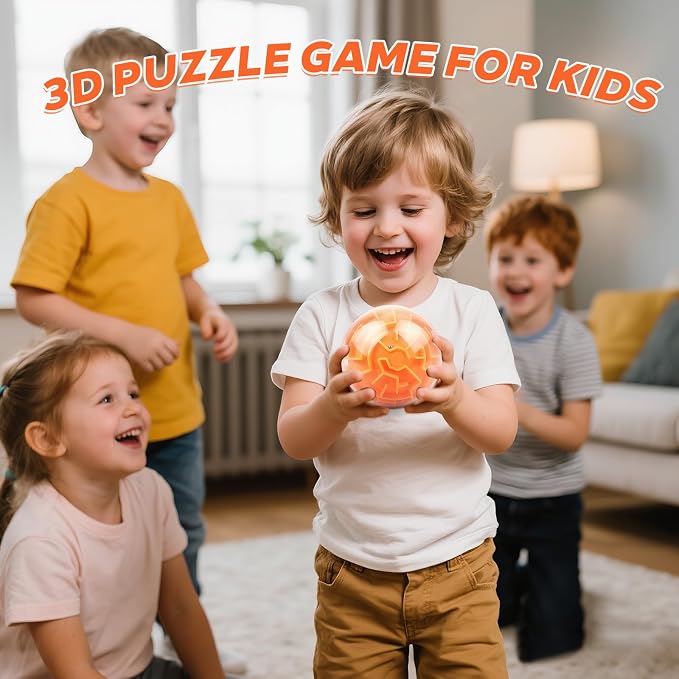 3D Memory Sequential Maze Ball, Puzzle Ball Toy, Brain Teasers for Kids 8-12 - Challenges Game Lover Balls Brain Teasers Game, Christmas Stocking Stuffers(Orange)