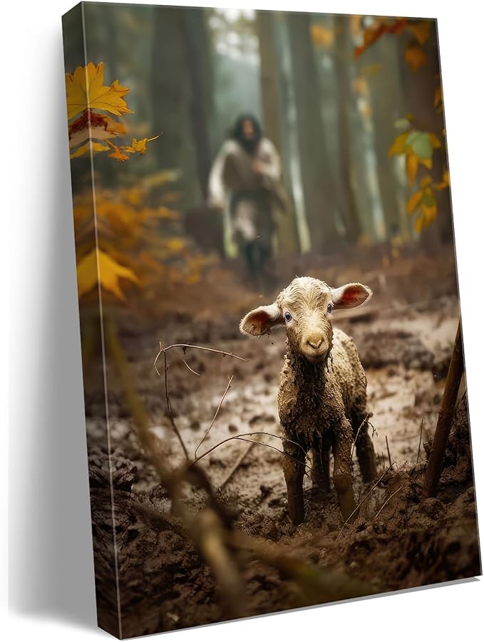 Large wall art for living room Jesus Running After Lost Lamb Picture for home