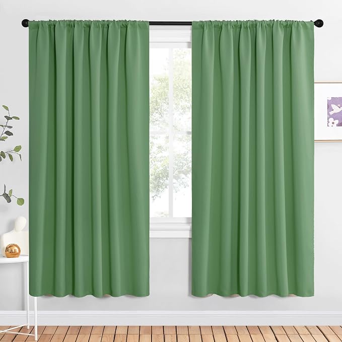 NICETOWN Bedroom Window Curtain Panels, Froest Green, 2 Panels, 62 in x 72 in