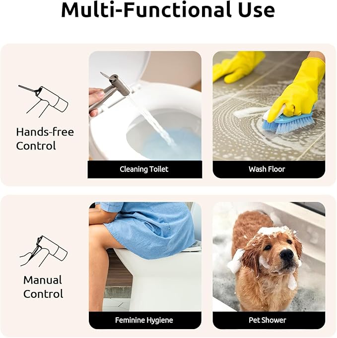 Arofa Hands-Free Handheld Bidet Sprayer for Toilet, Dual Control Mode Spray Handheld Bidet with Adjustable Water Flow, Bidet Toilet Sprayer with Bidet Hose for Feminine Wash