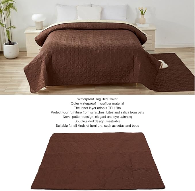 Waterproof Dog Bed Cover 52x82in Brown, Slip & Washable Sofa Protector - Furniture Guard Against Pet Accidents, Non - Slip Bottom for Dogs & Cats (52x82inch)