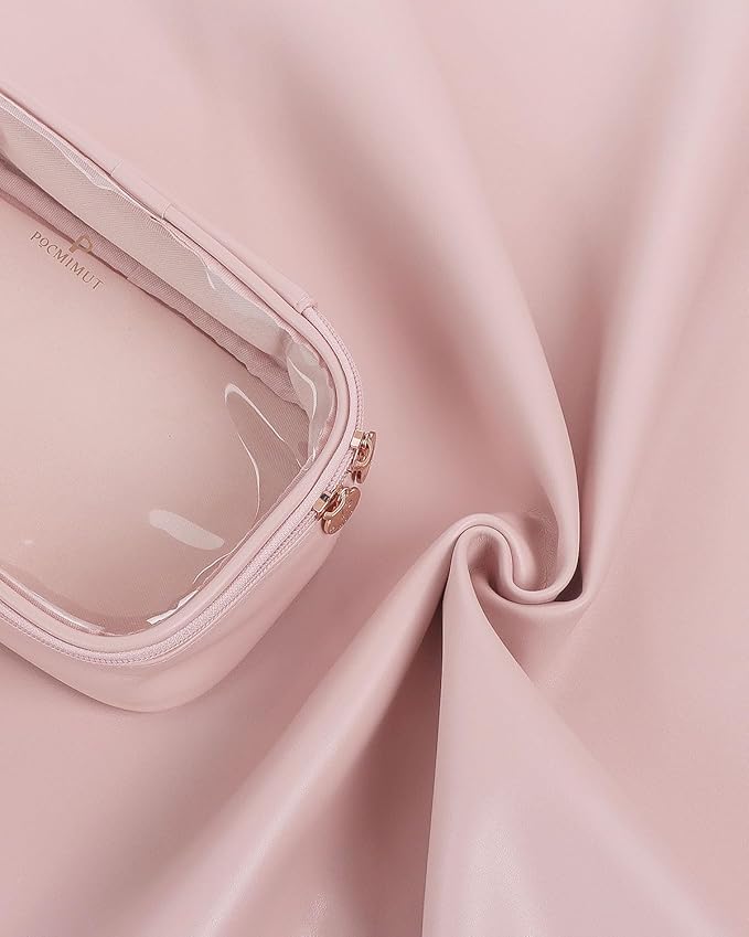 Pocmimut Small Makeup Bag,Clear Make Up Bag Organizer Cute Stuff Pouch Traveling Compact Toiletry Bag Car Bag for Travel Essentials,Pink