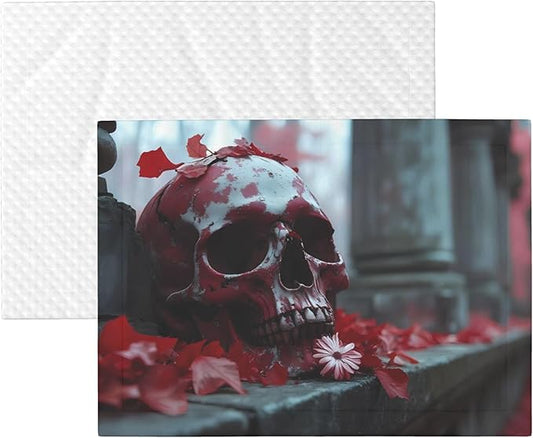 Waterproof Dog Blanket Soft Pet Blanket for Puppy Cat, Fleece Cat Throw Blankets for Furniture Bed Couch Sofa Reversible - Gothic Red Skull Cemetery