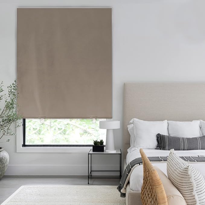 LazBlinds 100% Blackout Roller Shades, No Tools No Drill Cordless Blinds