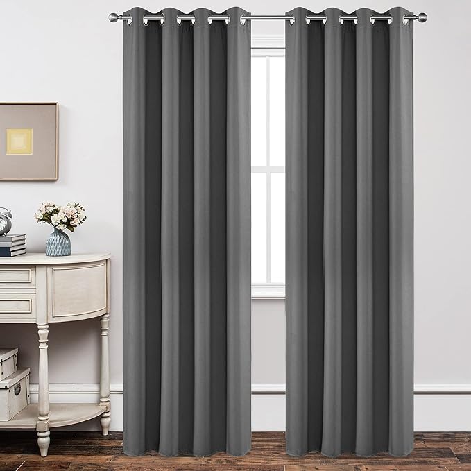 Joydeco Blackout Curtains 108 Inch Length 2 Panels Set, Thermal Insulated Long Curtains& Drapes 2 Burg, Room Darkening Grommet Drapes for Living Room Bedroom Window (W52 x L108 Inch, Light Grey)