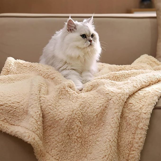 Pet Blankets for Couch Sofa Bed Dog Blankets Reversible Cat Blanket Soft Furniture Protector Cover for Small Medium Large Dogs Cats, Beige, 24 x 31 inches