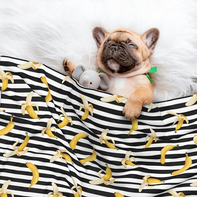 Pet Blanket for Couches and Beds, Banana and Strap, Reversible Double Sided Plush Design with Soft Bumpy Texture and Smooth Surface, Furniture Protector