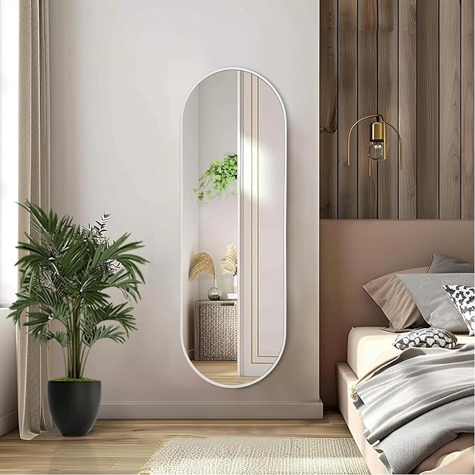 Oval Bathroom Mirror 48 x 16 Inch, Large White Full Length Mirror, Oval Pill