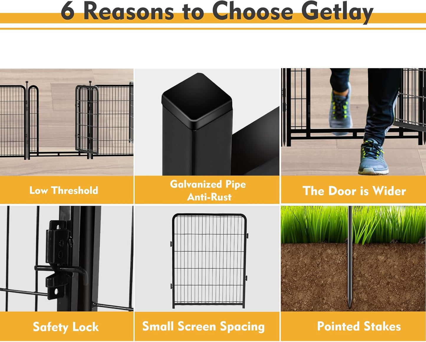 Playpen 36 inch High, Gate 17.7 inches Wide with Low Sills Pen, 8 Panels Total 17.7 Ft(L) Garden Fence for Dogs, Dog Play Pen Indoor or Outdoor,Rabbit Playpen,Dog Fence Outdoor for Yard