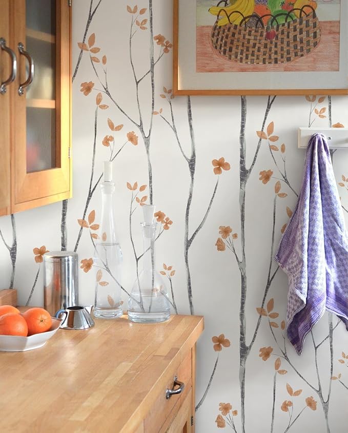 Timeet Boho Peel and Stick Wallpaper Floral Wall Paper Tree Contact Paper White