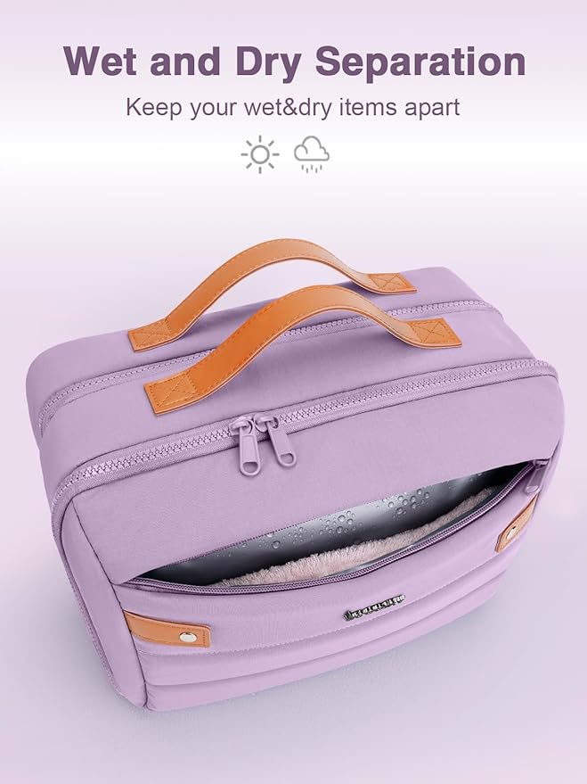 Women's Hanging Toiletry Bag, Waterproof Travel Cosmetic Organizer with Jewelry Storage, Large Capacity Makeup Case for Full-Size Skincare & Bathroom Essentials, Portable Cosmetic kit, Purple
