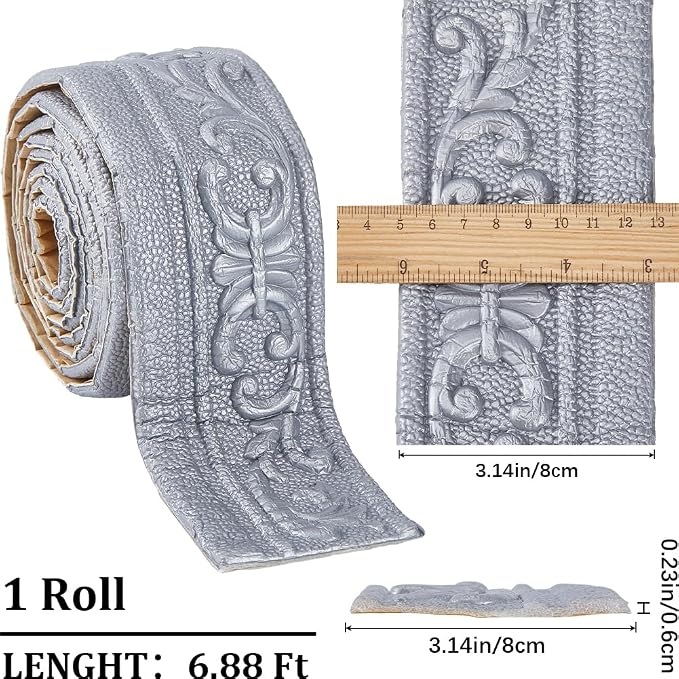CRASPIRE 82 x 3 Crown Molding Peel and Stick 3D Flexible Foam Wall Trim Silver