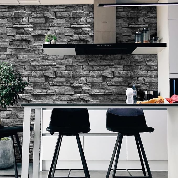 Jeweluck Grey Brick Wallpaper Peel and Stick Wallpaper 17.7inch×236.2inch Faux