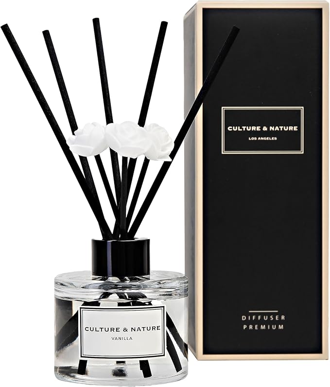 CULTURE & NATURE Reed Diffuser Set 4oz (120ml) Vanilla Scented Diffuser with Sticks Home Fragrance Reed Diffuser for Bathroom Shelf Decor