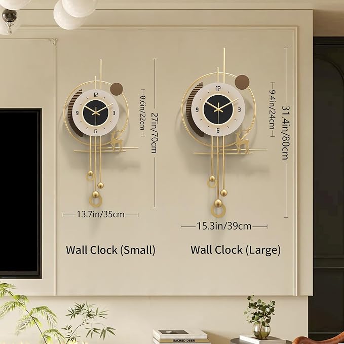 Modern Wall Clock for Living Room, Large Gold Decorative Wall Clock
