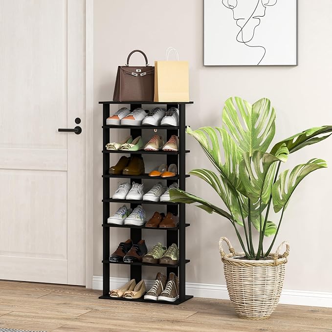 Tangkula 8-Tier Vertical Shoe Rack, Space-Saving Corner Shoe Organizer for 14 Pairs, Narrow Shoe Storage for Entryway, Front Door, or Closet