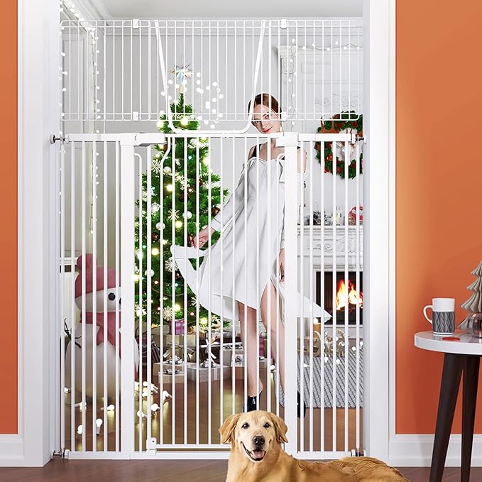 71" Extra Tall Cat Gate for Doorway – 28.5"-48.7" Extra Wide Pet Gate with Adjustable Cat Door Wide,Auto Close, Pressure Mounted, Pet Gate for Cats & Small Dogs, Hallway, Stairs, Kitchen