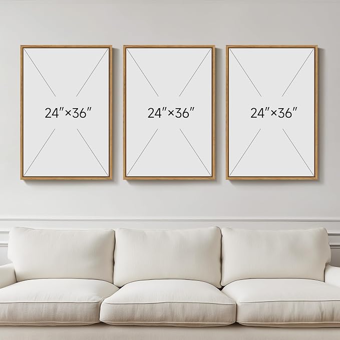 Framed Boho Botanical Wall Art for Living Room, 3 Piece Rustic Floral Canvas