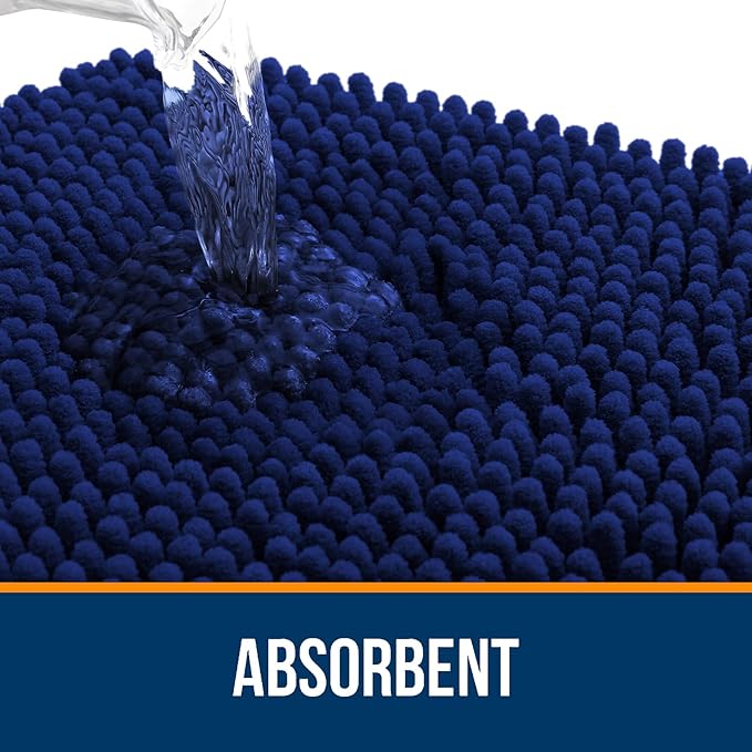 OLANLY Toilet Rugs U-Shaped 24x20, Extra Soft Absorbent Chenille Contour Bathroom Rugs for Toilet, Dry Quickly, Machine Washable, Non-Slip Bath Mat, Navy