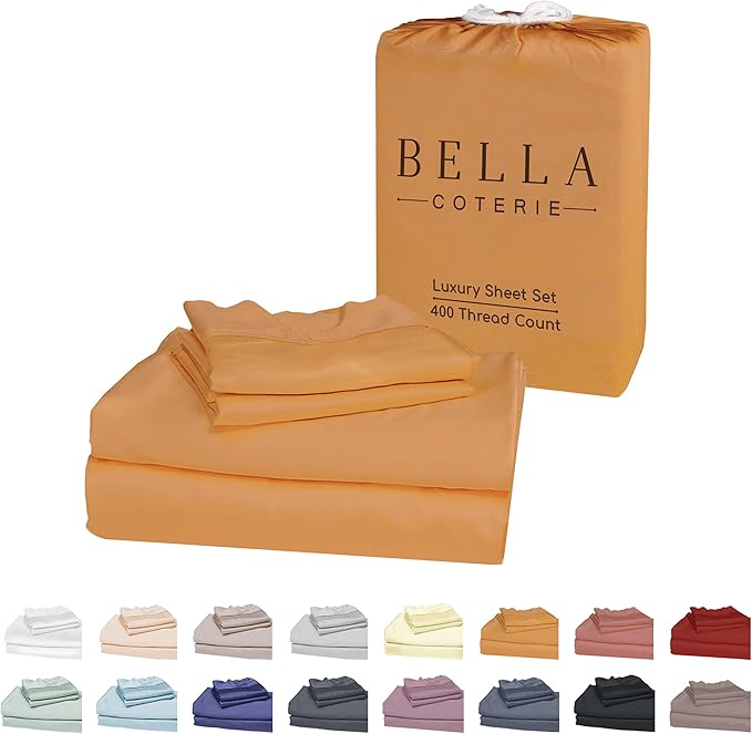 Bella Coterie Luxury Bamboo Viscose Cal King Size Sheet Set | 100% Organically Grown | Ultra Soft | Cooling for Hot Sleepers | 18" Deep Pocket [Marigold]