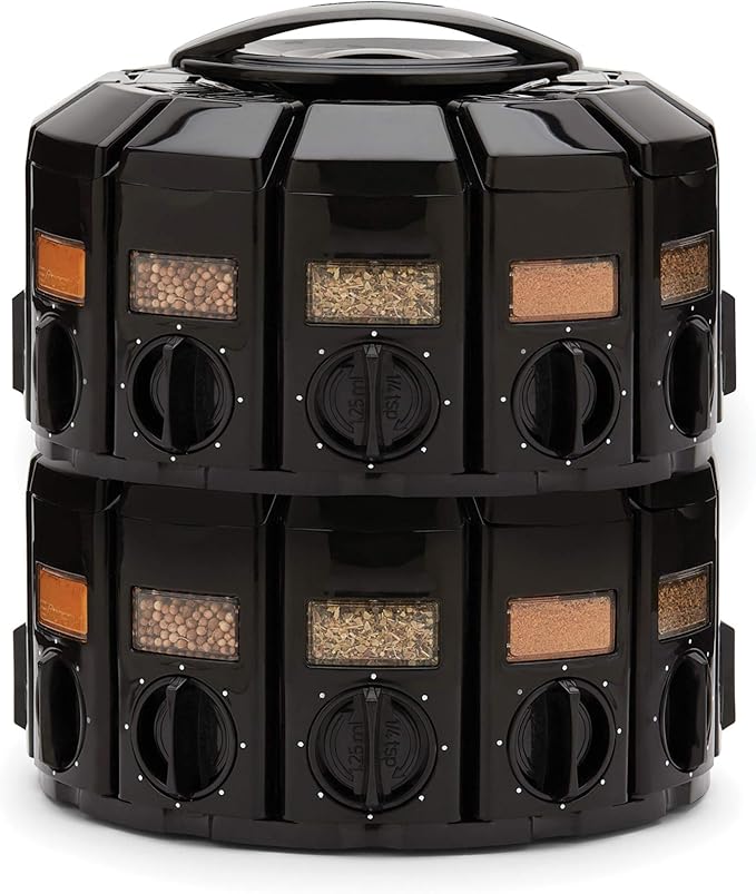Kitchen Art Spice Rack Select-A-Spice Auto-Measure Carousel 12 Compartments Black 8.75 x 8.75 x 6 inches