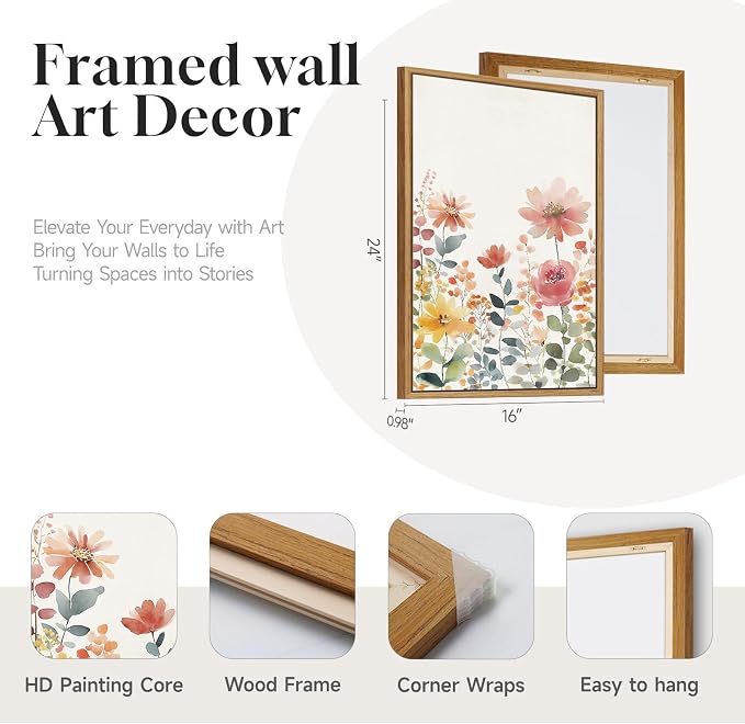 Framed Watercolor Floral Wall Art