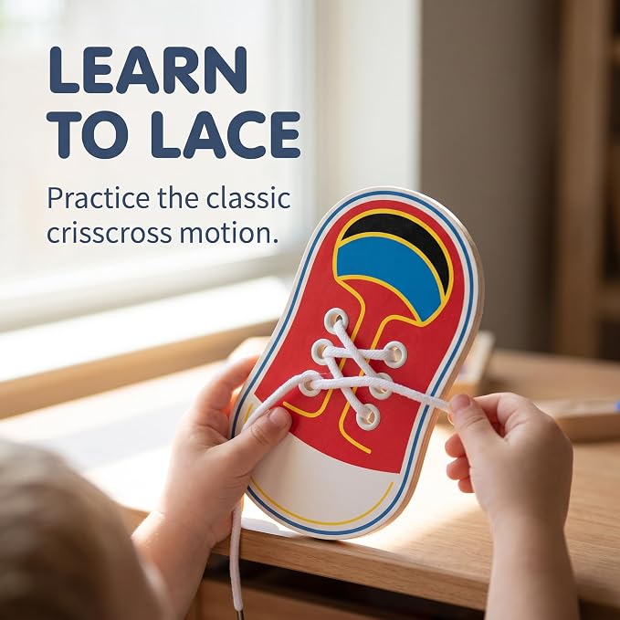 Wooden Threading Shoes Training Board, Learn to Tie Laces, Wooden Learn to Tie Your Own Shoes Threading Lacing Shoes Training Early Learning Kits | Threading Lacing Shoes Training Board Early Learning
