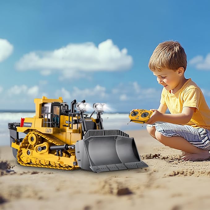 Remote Control Bulldozer Toys, Construction Vehicles Trucks for Kids | Metal RC Electric Tractor Loader Toys, Christmas Birthday Gifts for 3 4 5 6 7 8 9 10 11 12 Year Old Boys Girls Kids