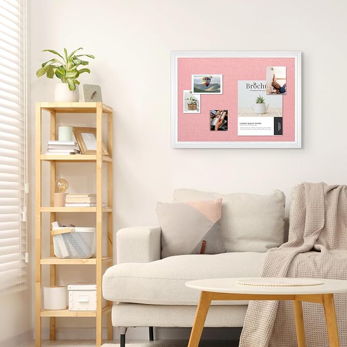 Large Pink Cork Board with Linen, Picture Display Vision Board Corkboards