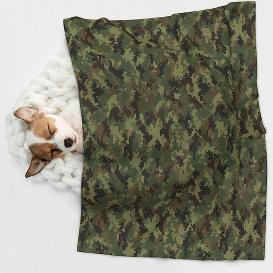 Reversible Plush Dot Pet Blanket for Dogs and Cats, Camo Camouflage Hunting Green, Ultra Soft Two Sided Design with Warm Fuzzy Side and Smooth Side for Comfort