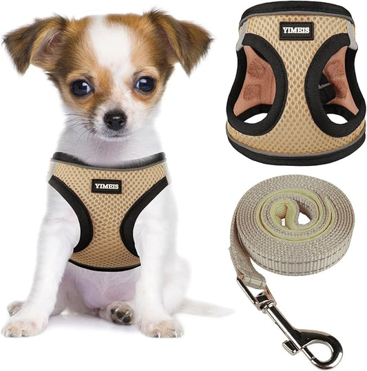 YIMEIS Dog Harness and Leash Set, No Pull Soft Mesh Pet Harness, Reflective Adjustable Puppy Vest for Small Medium Large Dogs, Cats (Flesh Pink, Medium (Pack of 1)