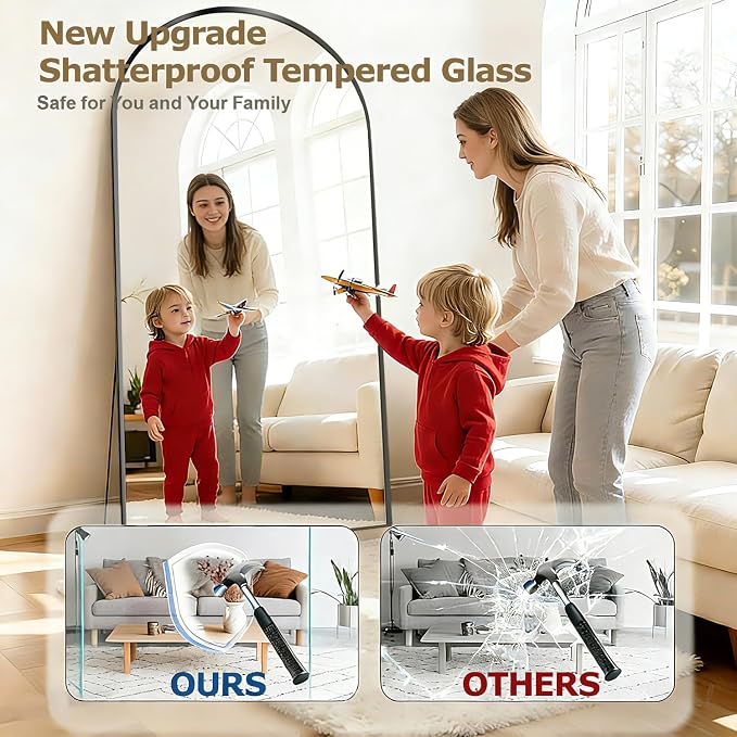 DMWOODFL 46"x90" Extra Large Arched Full Length Black Mirror