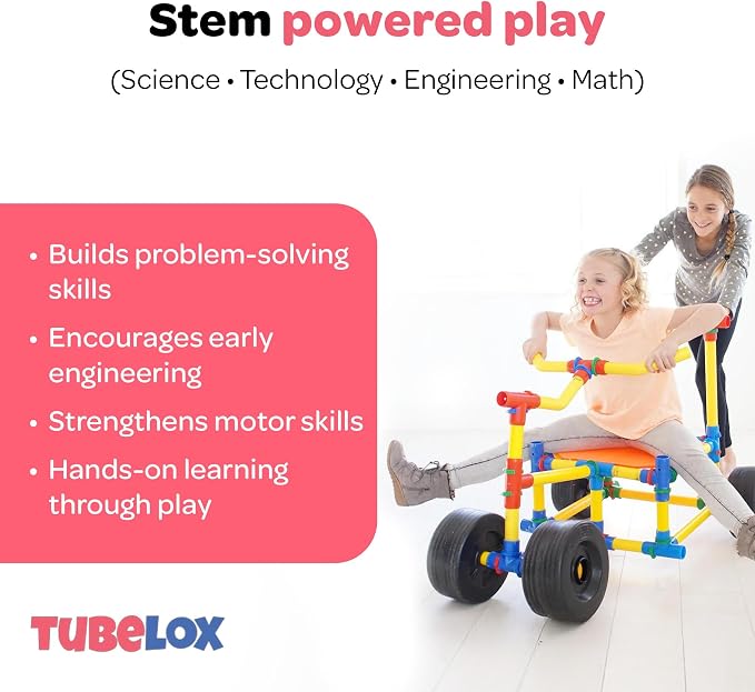 Tubelox STEM Building Toy Set - 220 Piece Life-Size Construction Kit for Kids | PVC Pipe Blocks for Forts, Towers & Creative Engineering Play | Durable Indoor/Outdoor STEM Toy | Ages 3+