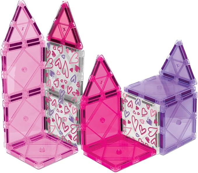 CreateOn Crayola Magnetic Tiles, Building Set for Kids, Magnetic Blocks, Travel Toys, Classroom Sensory Toys, STEM & Montessori Tools for Boys & Girls Ages 3+, 14-Piece Set (Valentines Day)